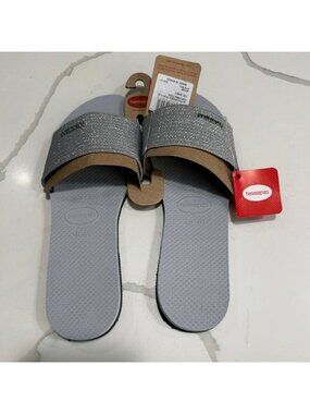 Havaianas Metallic Summer Women Sandals Silver Gray Size US 10